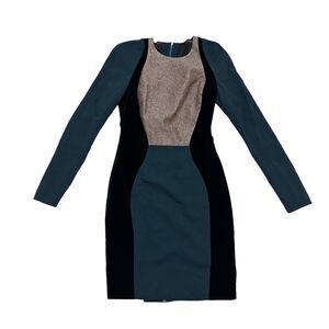 Antonio Berardi Mini Dress Women 40 Green Gold Black Velvet Colorblock Mesh Back